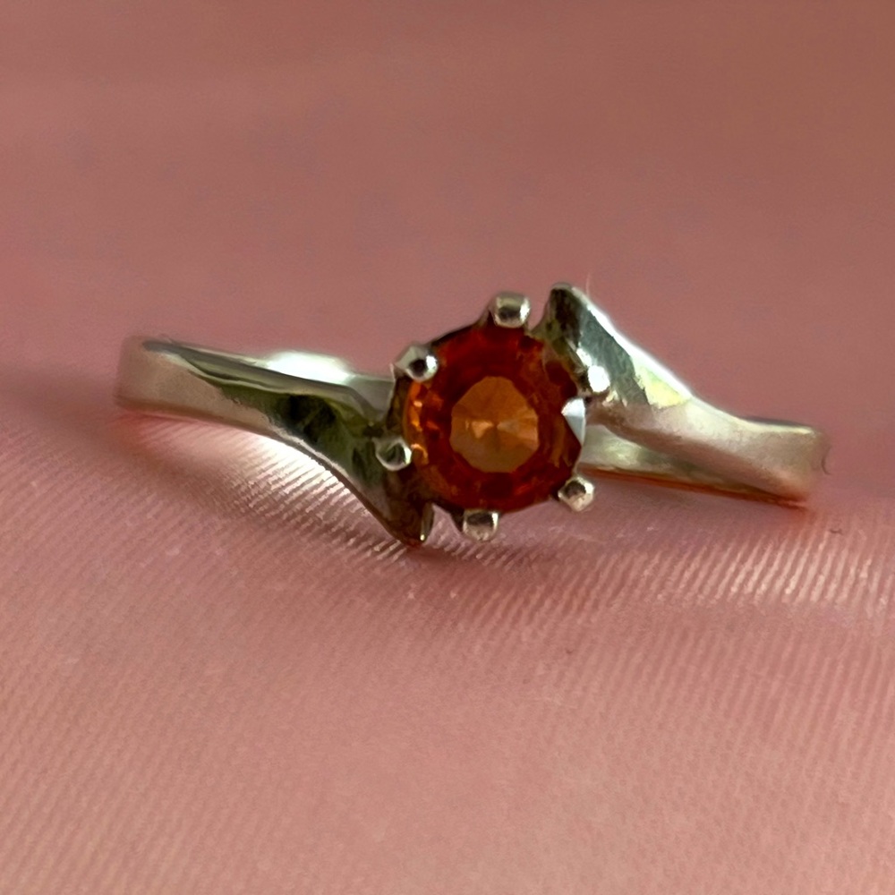 Sterling Silver Orange Tourmaline Ring - Size 7